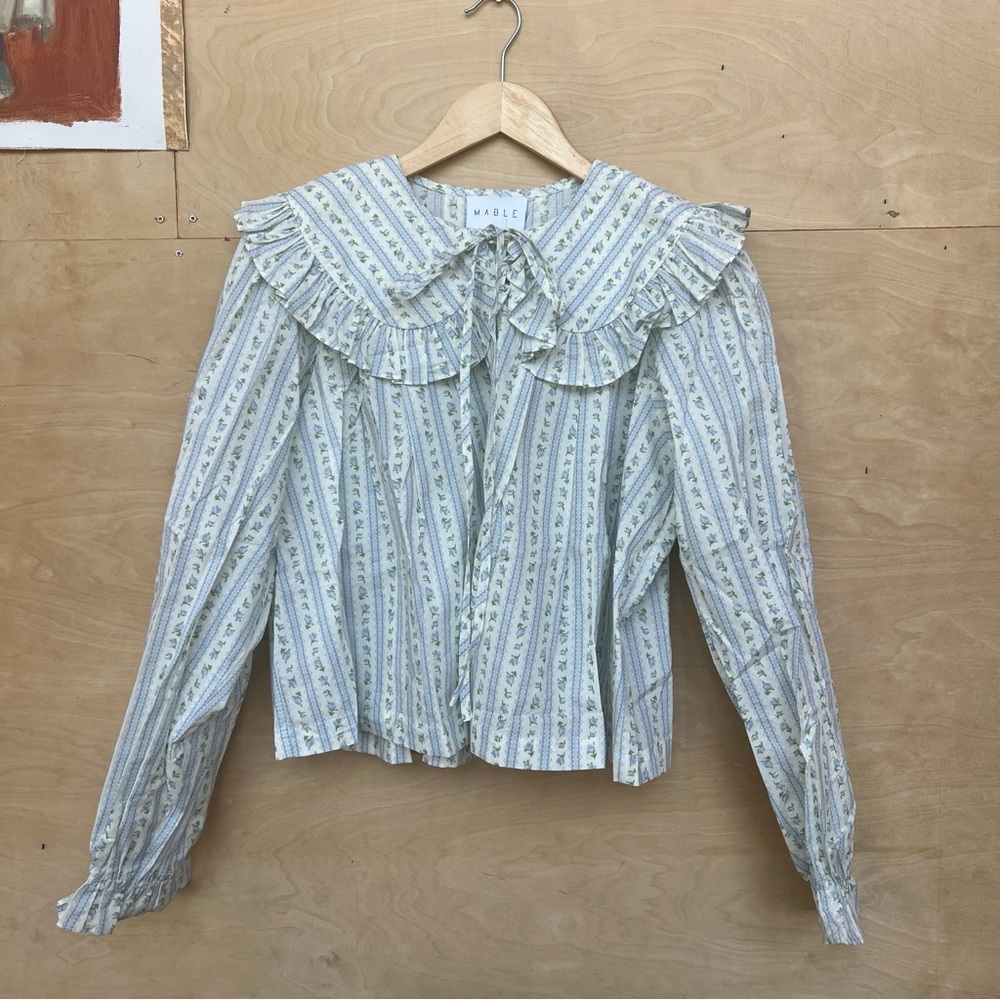Floral Striped Ruffle Peter Pan Collar Blouse